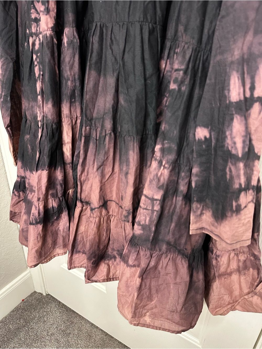 Merlette 100% Cotton Black Pink Tie Dye Long Sleeve Soliman Flare Dress M Fairy - Picture 5 of 10